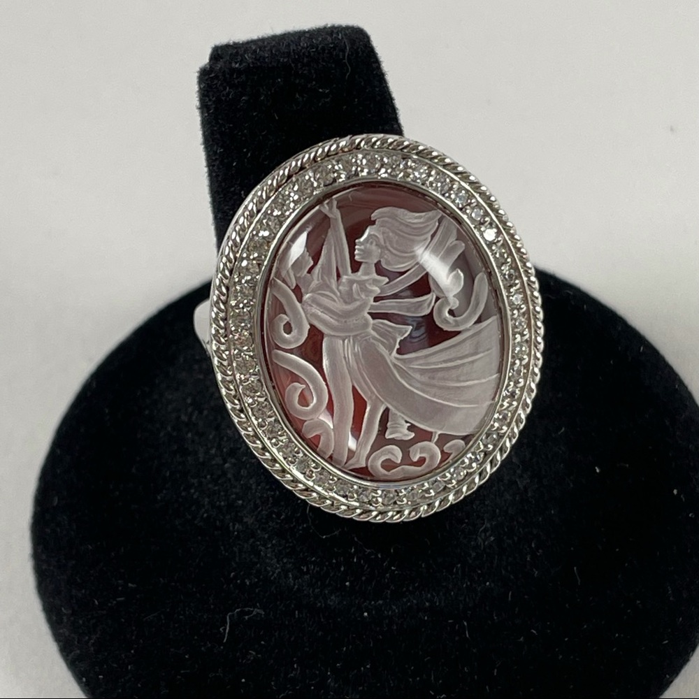 Reverse Carved Glass Intaglio Dancing Duet Sterling Silver Ring
